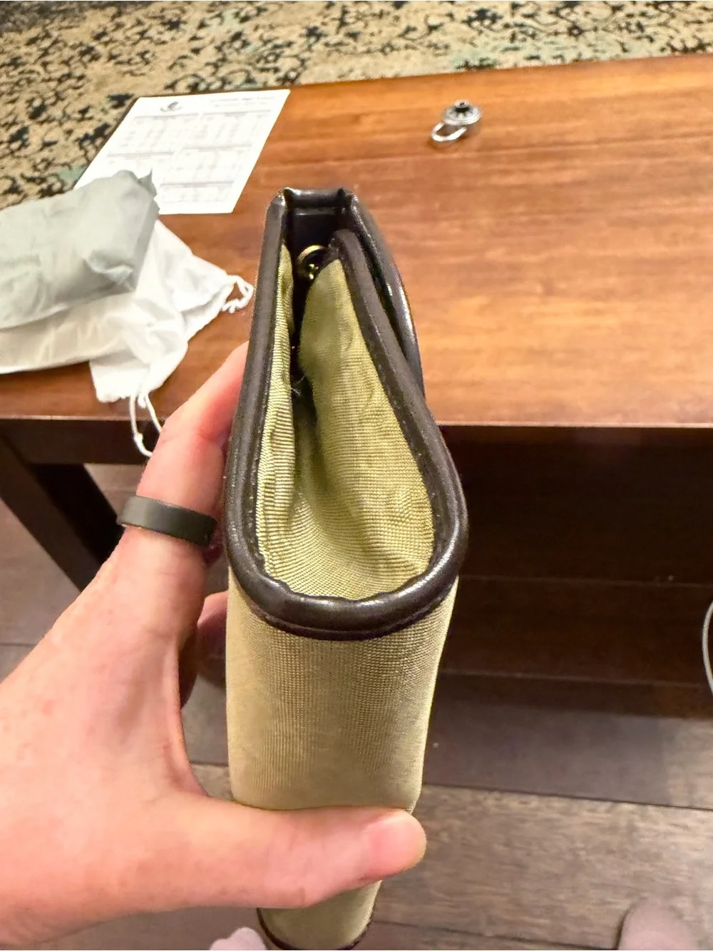 Dior Olive Green Canvas Clutch with Brown Trim